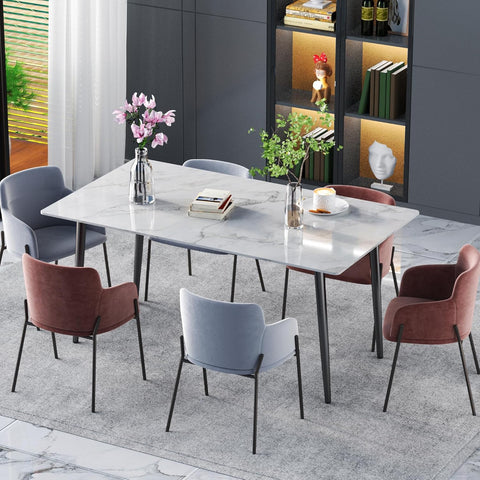 63" Modern Dining Table, Sintered Stone Kitchen Table for 4-6 peoples, White Sintered Stone Dining Tabletop with