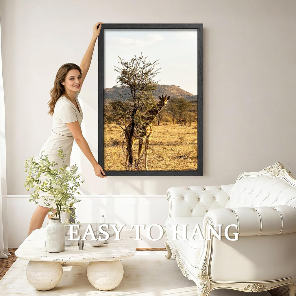 24x36 Solid Wood Poster Frame for Wall Mounting Display,Black | Poster Frames 24 x 36 inches with Polished Plexiglass