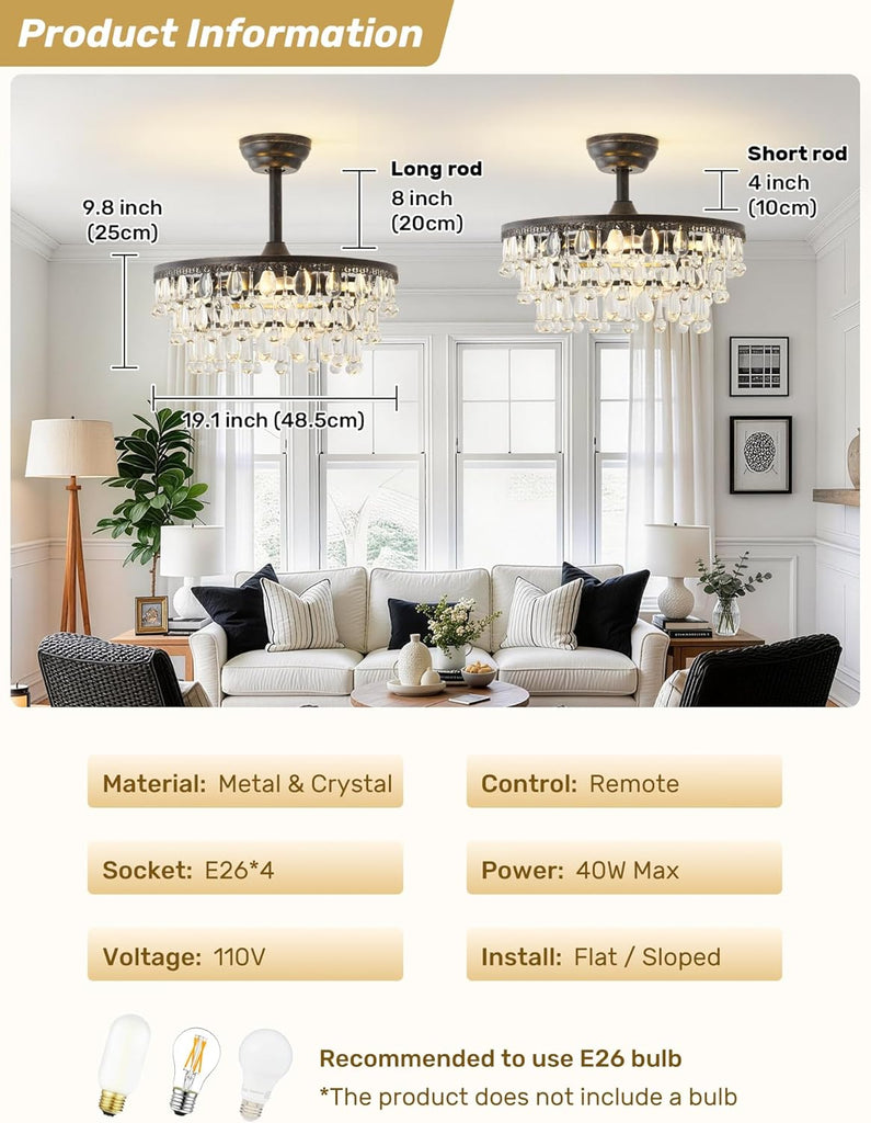 Crystal Fandelier Ceiling Fan with Light
