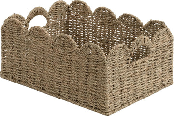 Scalloped Seagrass Baskets, Hand-woven Rattan Baskets with Built-in Handles, Cute Baby Basket , Basket for Organizing