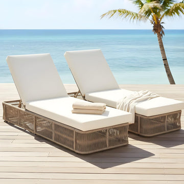 2-Pieces Outdoor Chaise Lounge Chair Set - Adjustable Woven Rope Sun Lounger with 5-Position Backrest (Frame Only)