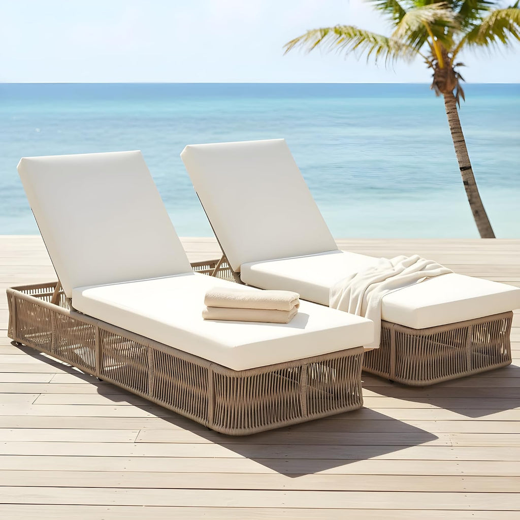 Set of 2 Patio Chaise Lounge Chair Outdoor with 4-Thick Cushion, Metal Poolside Sun Lounger with Cross-Weave