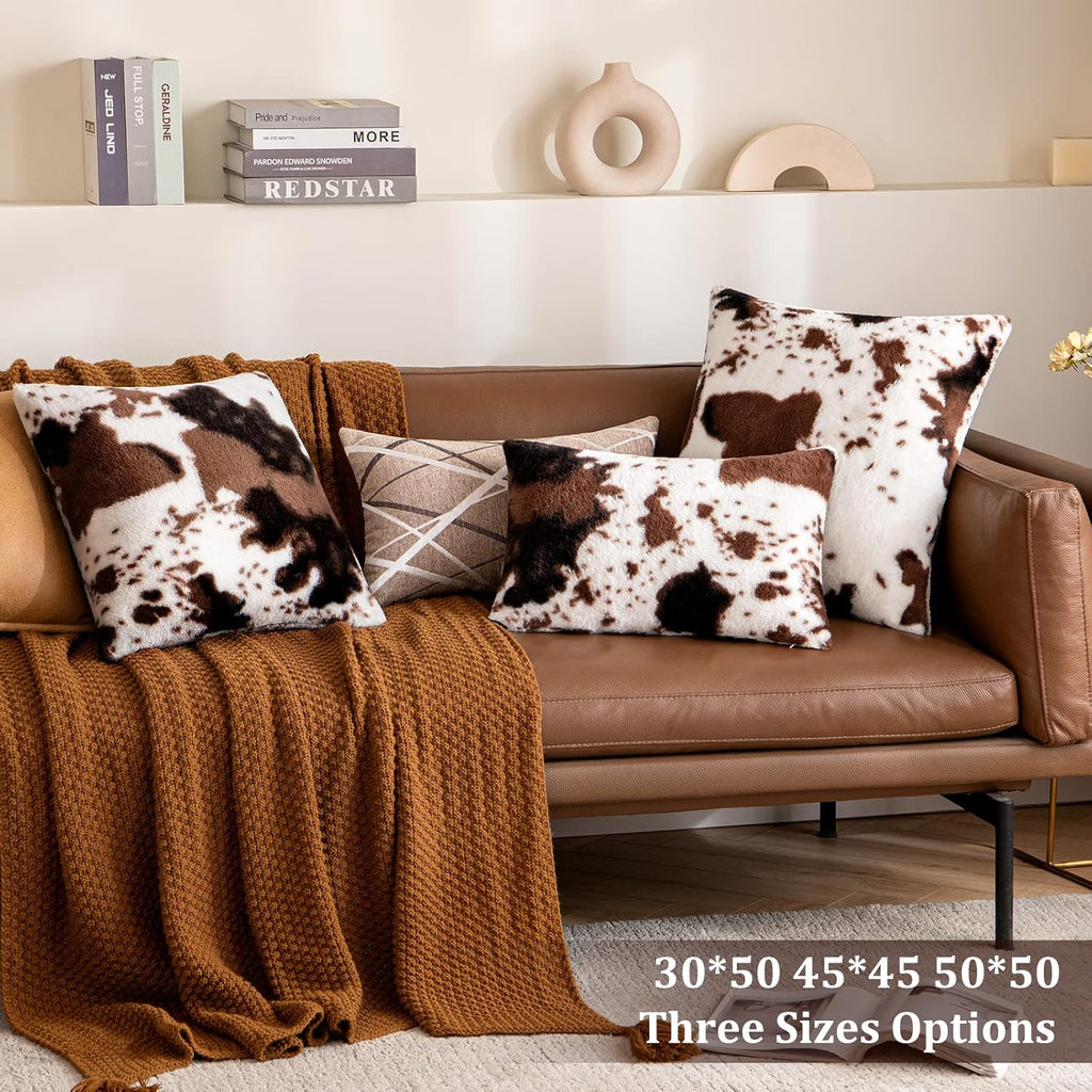 Pack of 2 Luxury Faux Fur Throw Pillow Covers Cowhide Decorative Soft Fluffy Plush Couch Throws Brindle Cushion Covers
