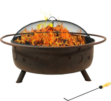 Cosmic 42-Inch Large Outdoor Fire Pit - Heavy-Duty Round Wood-Burning Steel Firepit