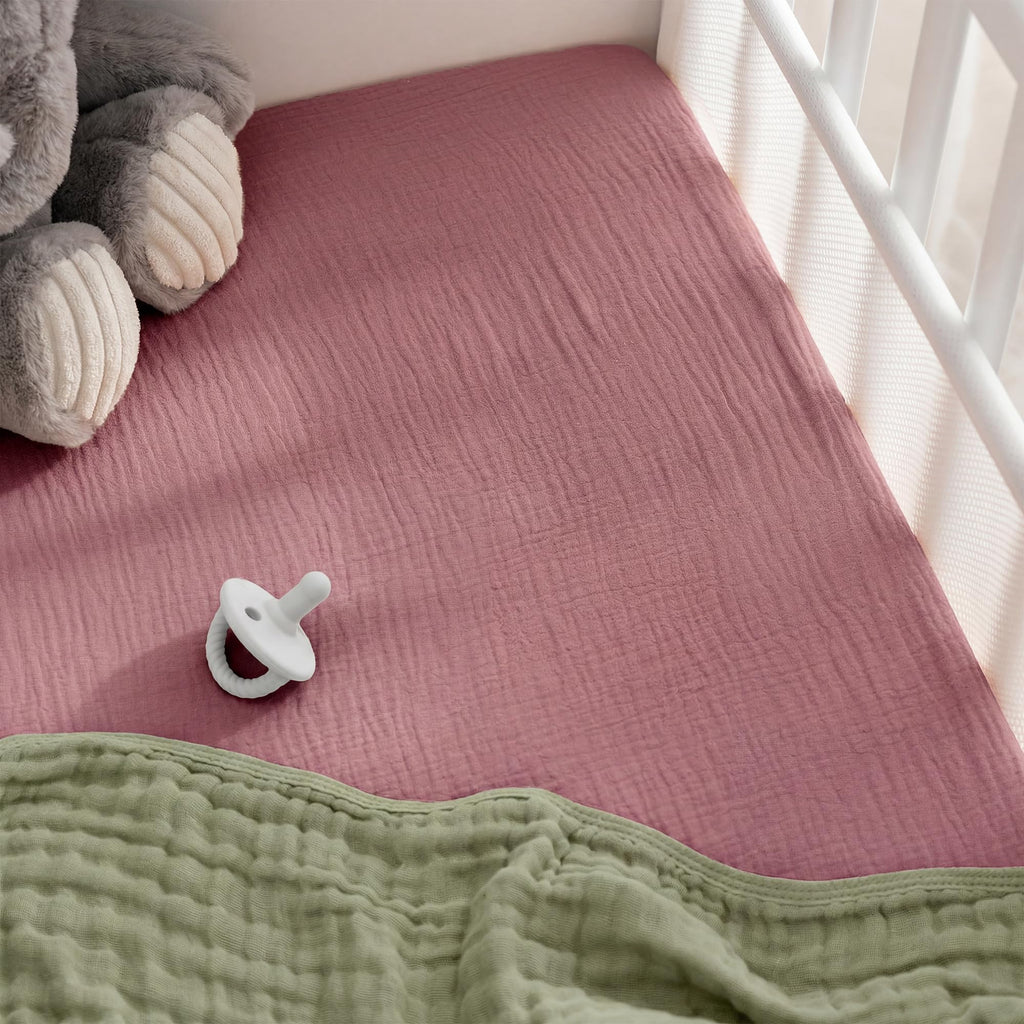 Muslin Cotton Bassinet Sheets 2 Pack, Mauve and Blush - Soft, Breathable, 100% Muslin Bassinet Sheet, Gentle for