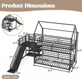Twin Over Twin Bunk Bed with Slide, Kids House Floor Bunk Bed with Storage Stairs and Full Length Guardrail