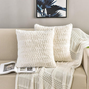 Luxury Faux Fur Throw Pillow Covers-18 x18,Set of 2-Boho Furry Fuzzy Fluffy Cozy Pillow Cases,18"x18")