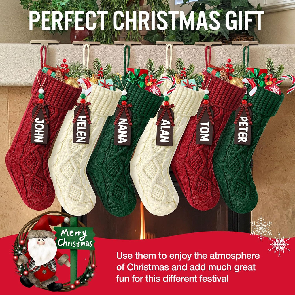 Christmas Stockings, 18 Inches Large Size Cable Knitted Stocking Gifts ( White&red&Green) - Set of 6