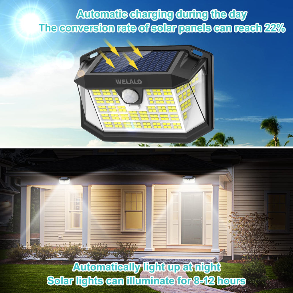 Solar Light Outdoor, Motion Sensor, 188 LED, IP65 Waterproof, 4 Pack