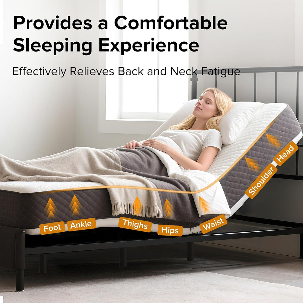 Queen Adjustable Bed Frame with Massage, Remote & USB Ports (Queen)