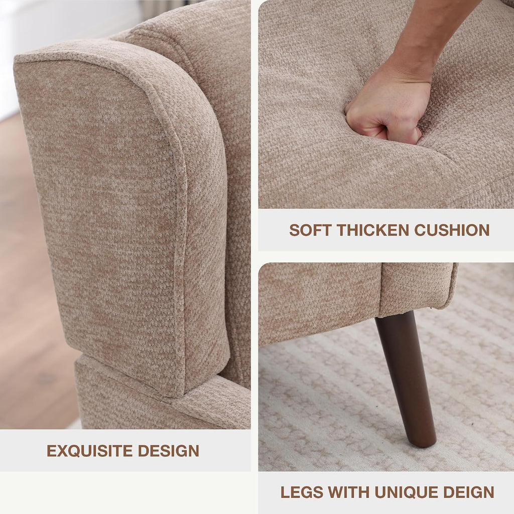 Accent Chair ,Mid Century Modern Wingback Chair ,Upholstered Armchair with Lounge Seat and Wood Legs Apartment Small