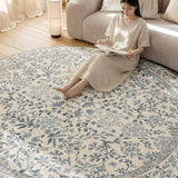 Zenith Round Rug 8ft Area Rug Soft 8'Round Vintage Floral Rug Non-Slip Low-Pile Machine Washable Car