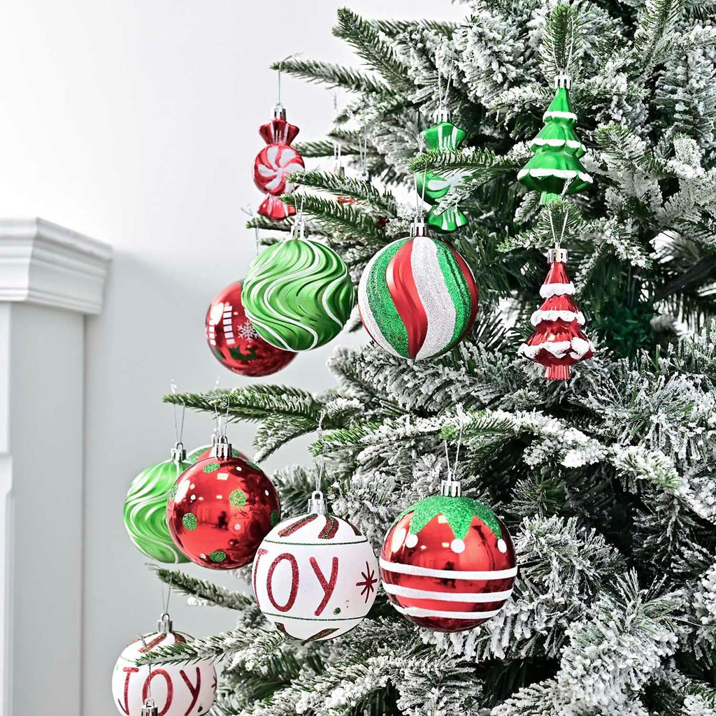 Christmas Tree Ball Ornaments Set, 3.15 Inches Red Green White Assorted Xmas Tree Ball Ornaments, Shatterproof - Set of 42