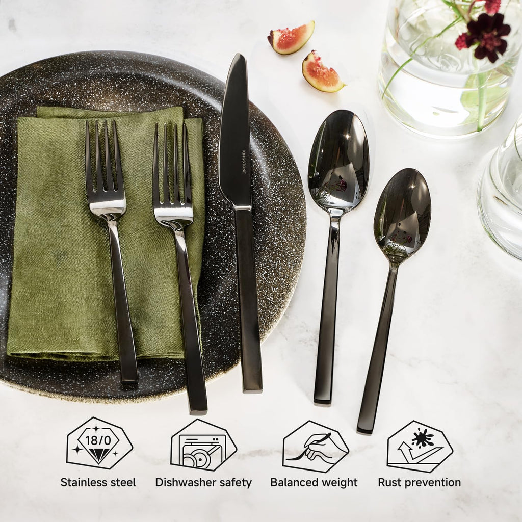 Black Silverware Set for 8, 40 Piece Flatware Set, Stainless Steel