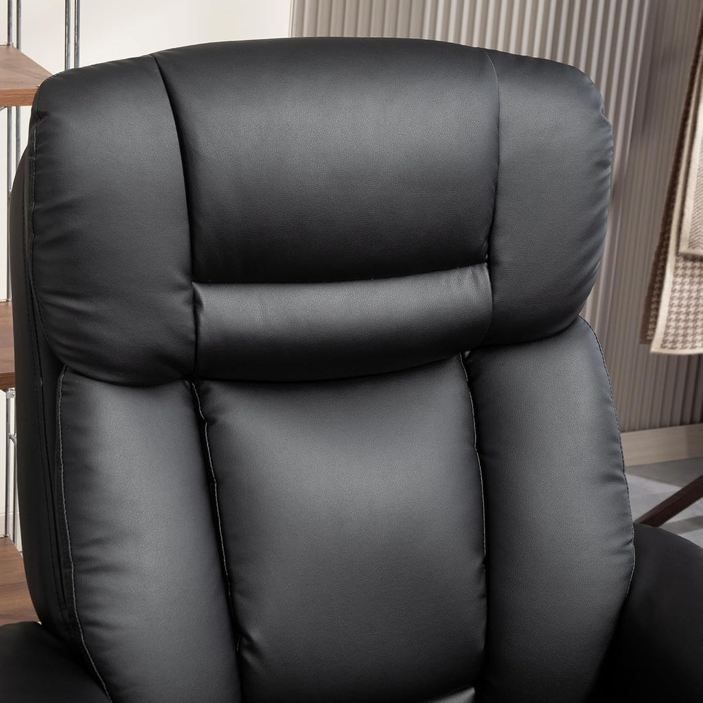 Modern Reclining Swivel Lounge Chair and Ottoman — Black PU Leather