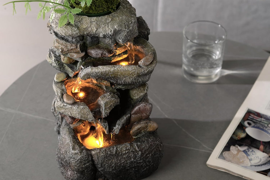 Tabletop Water Fountain with LED Lighting Decor and Ambiance Relaxation Soothing Sound Waterfall Indoor Zen