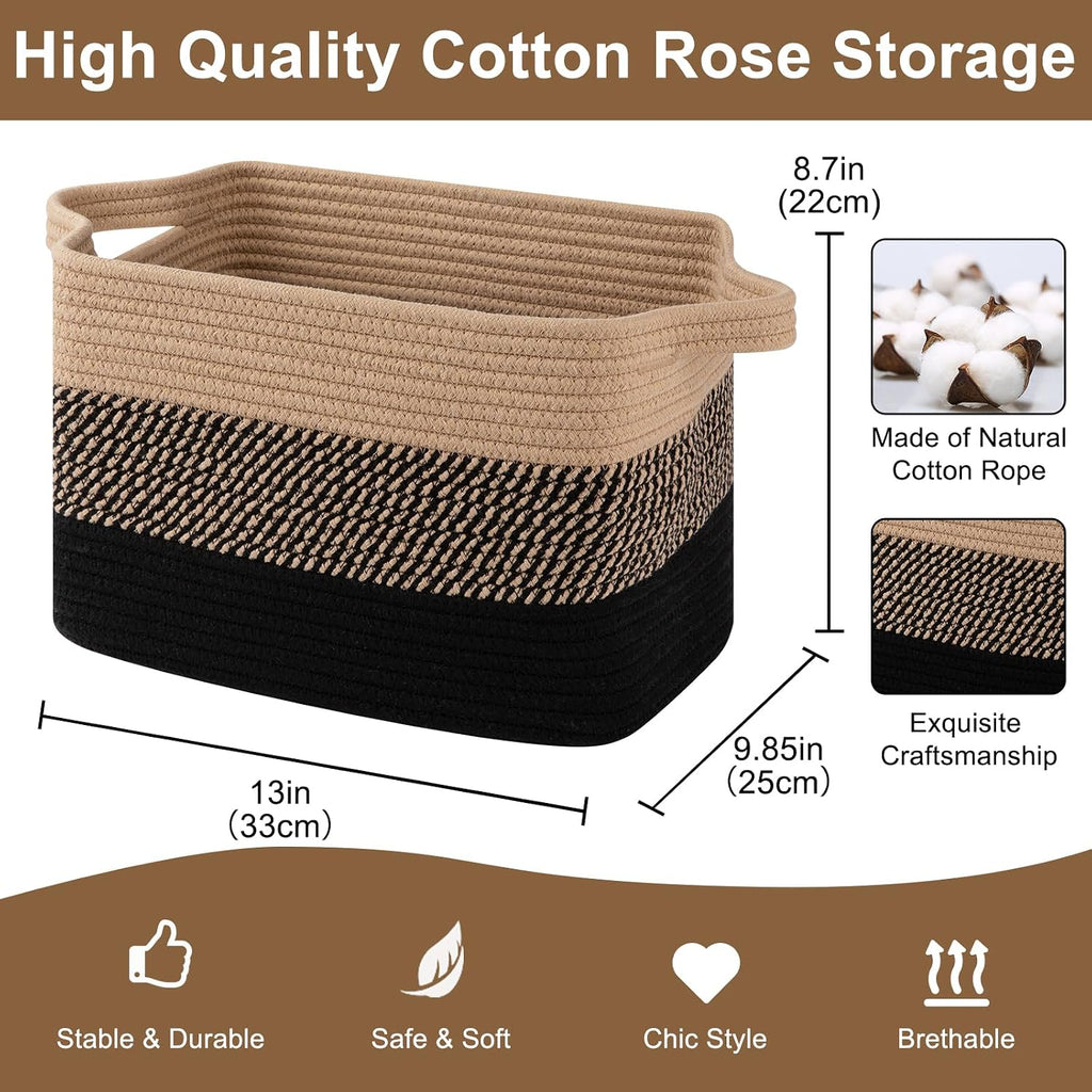 Storage Basket for Organizing, Woven Baskets for Storage, Rectangle Decorative Baskets for Shleves, Closet, Toys
