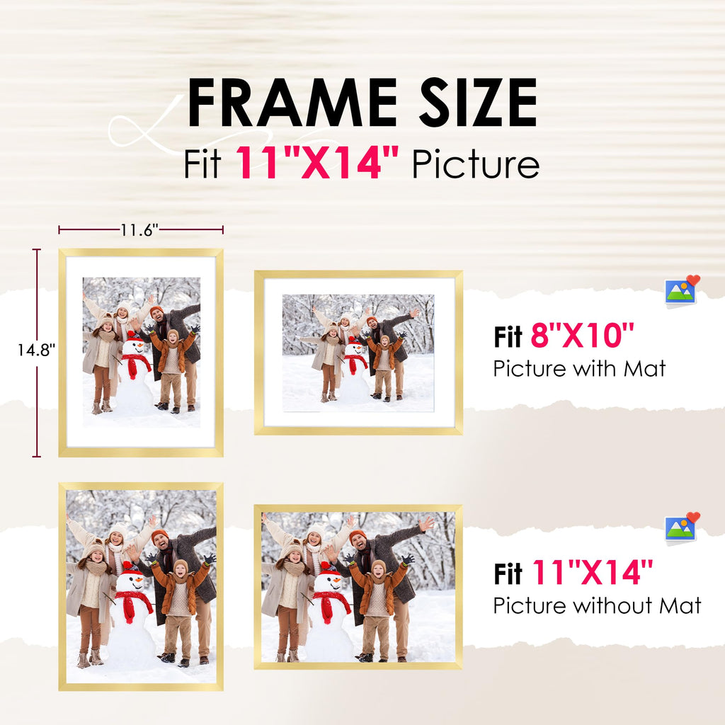 11x14 Picture Frame Bulk-6 Pack, Photo Frame with HD Plexiglass, Display Pictures 8x10 with Mat or 11x14 Without Mat