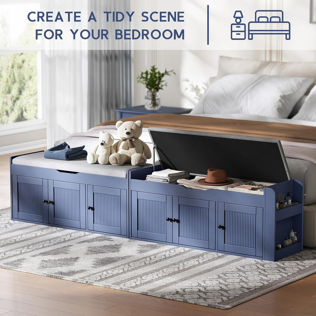 42.6" Entryway Shoe Storage Bench with Padded Seat, 3 Doors and Side Shelves, Lift Top Storage Bench for Shoes