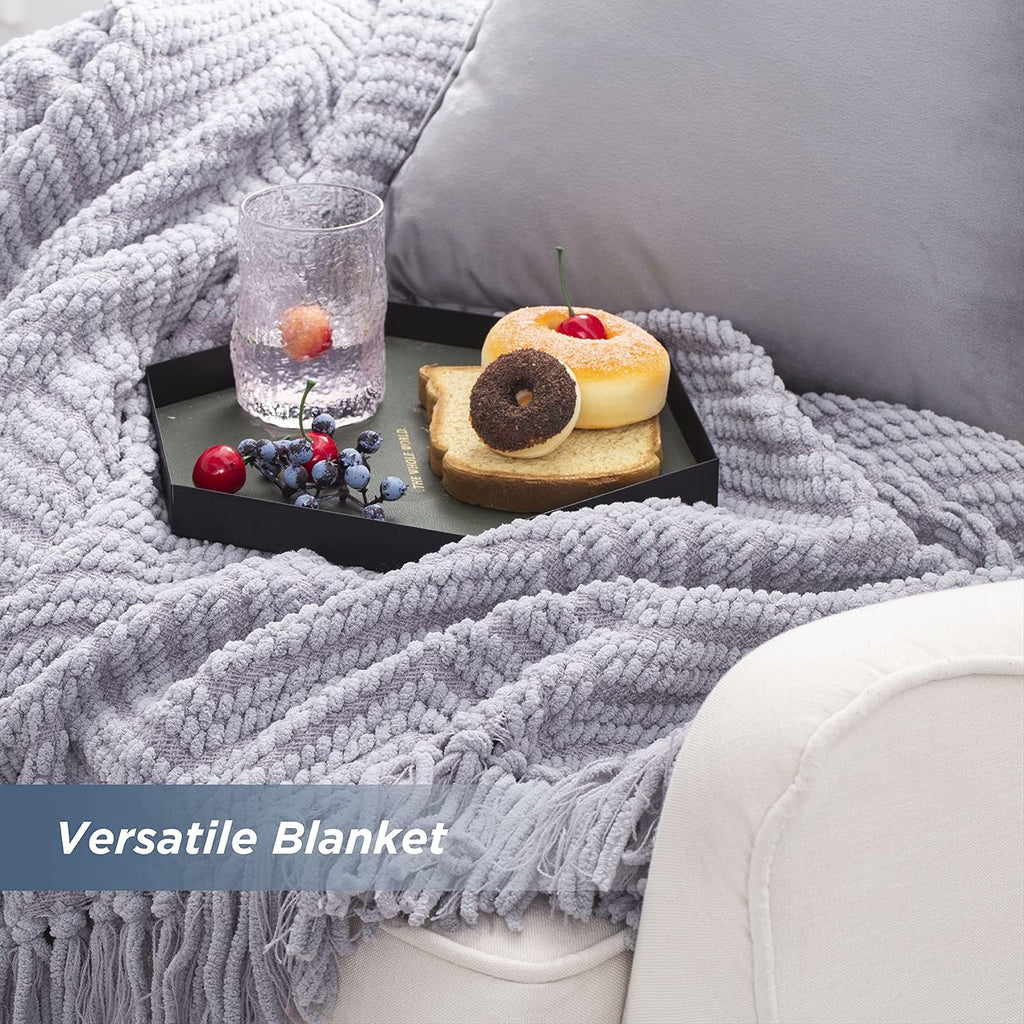Throw Blankets, Warm Decorative Boho Throw with Tassels, Grey, 50x60 Inches