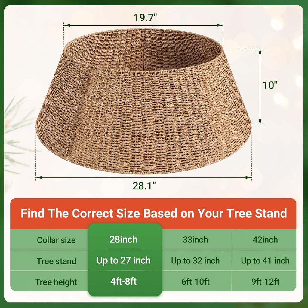 28" Christmas Tree Collar, Woven Paper Rope Xmas Tree Skirt, Rustic