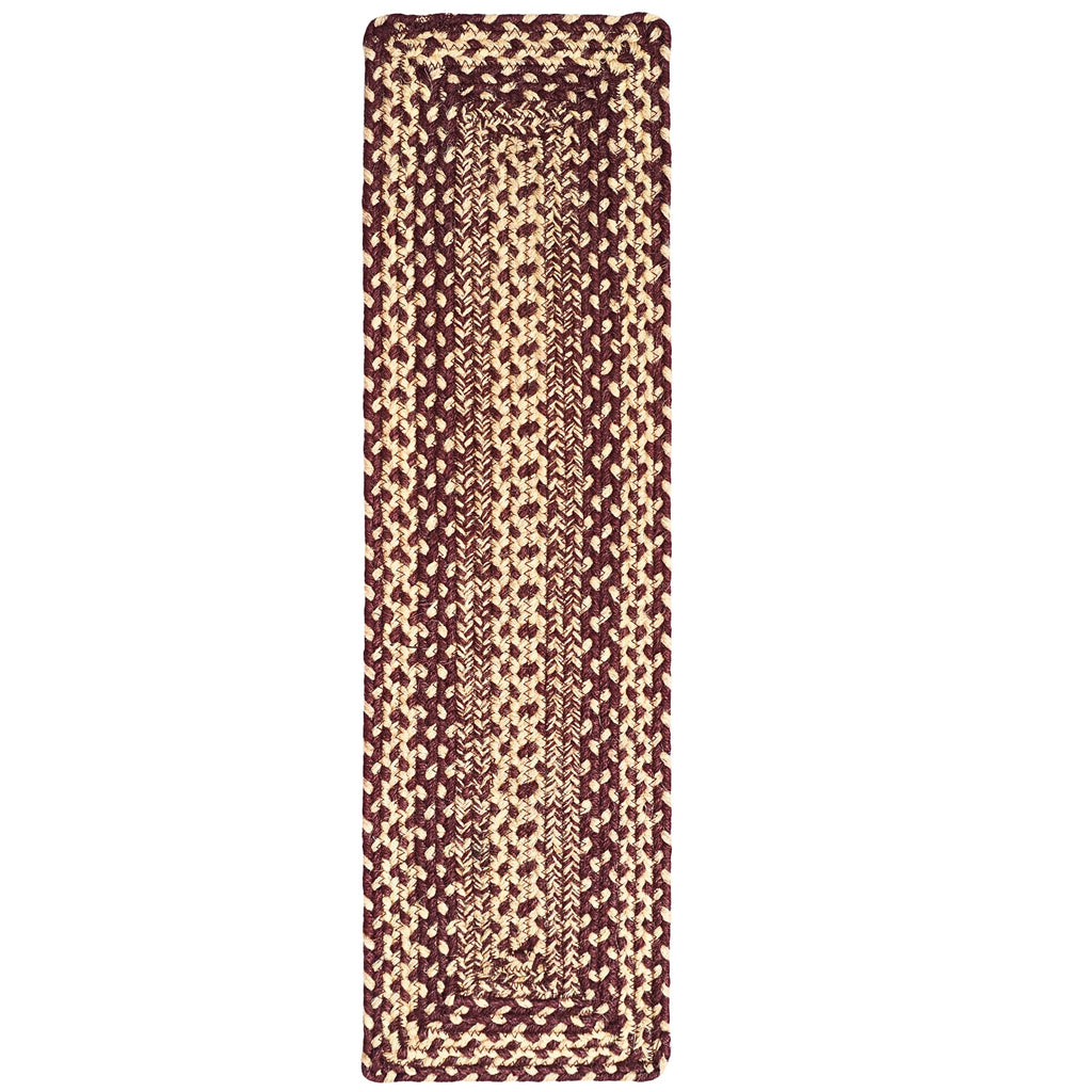Rustic Trails Jute Stair Tread, Burgundy & Tan, 8x28, Rect.