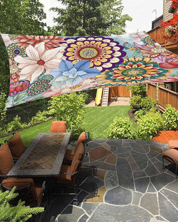 Sun Shade Sail 8'x10' Boho Floral Rectangle Sun Shade Sails Canopy Waterproof Mandala Flowers Plant Outdoor Sunshades