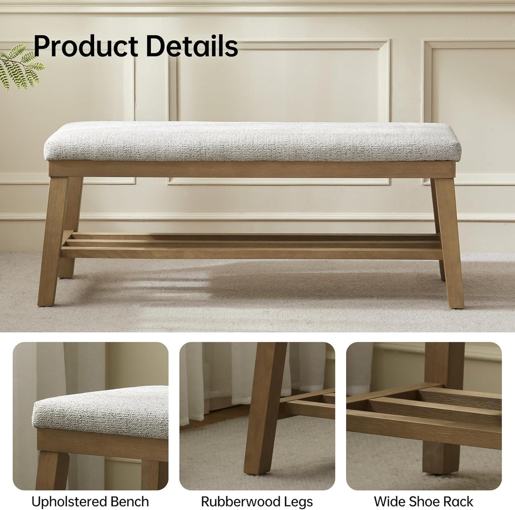 Entryway Bench, 44.4" Upholstered Shoe Storage Bench , Shoe Bench with Rubberwood Legs, Modern End of Bed Storage