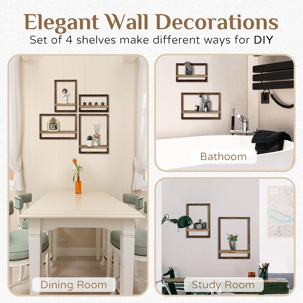 Rustic Wooden Floating Shelves: Farmhouse wall Decor, Set of 4 | Lightweigh Decorative wall shelf
