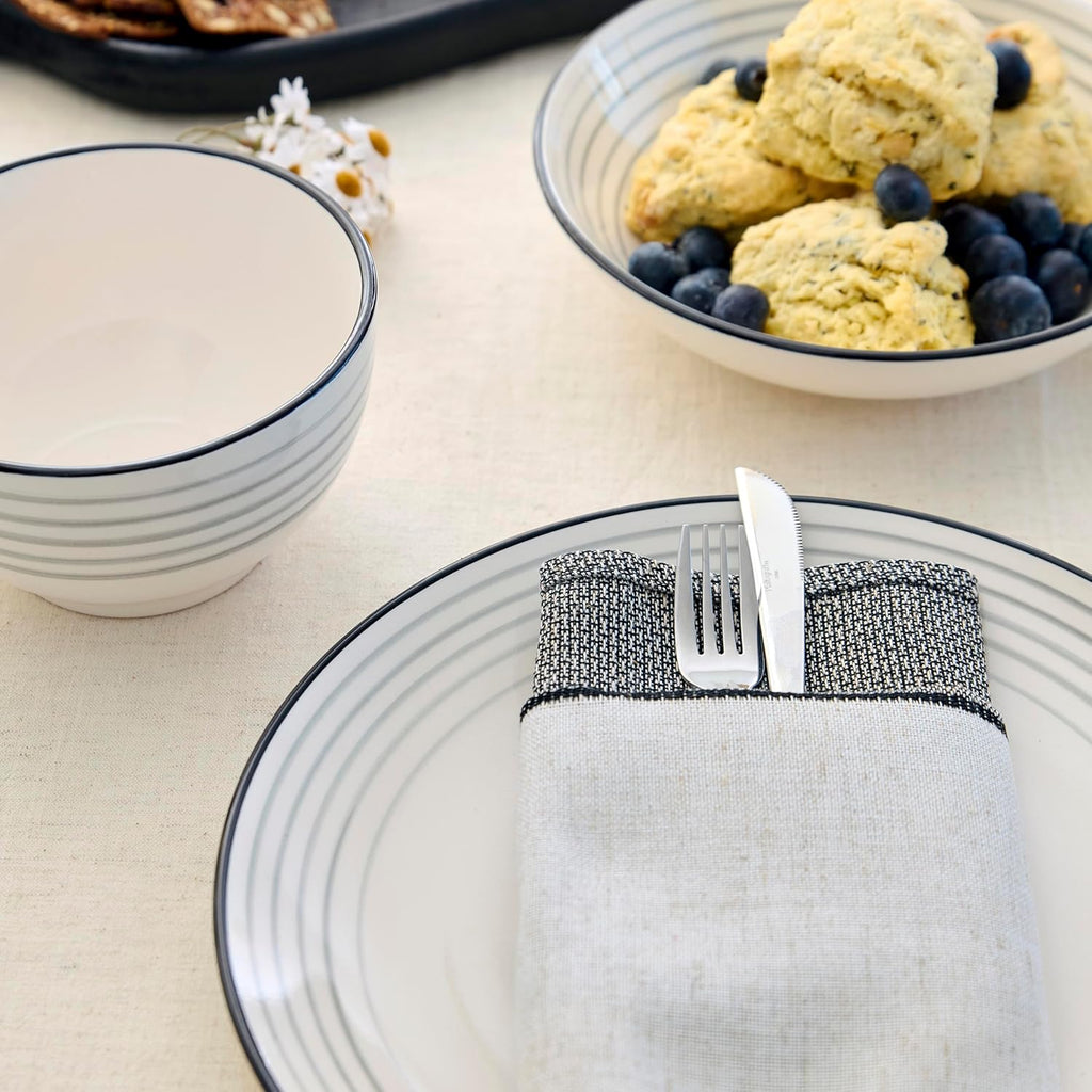 Zeke 12-Piece Dinnerware Set Earthenware, Plates and Bowls Set, Dishwasher and Microwave Safe Dishes, Dish Set for 4