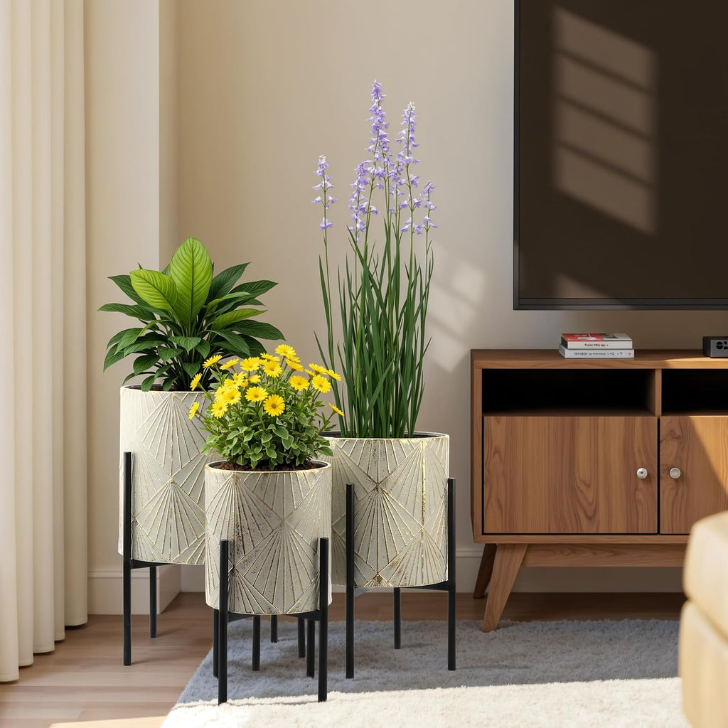 Planters for Indoor Plants, Set of 3 Floor Plants Pots with Stand | Modern Decorative Metal Flower Pots