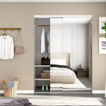 Mirror Closet Doors, 60''x80'' One Side Sliding Closet Door with Hardware Kit, Interior Steel Frame 