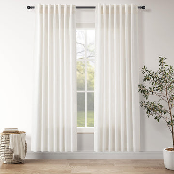 Ivory White Curtains 80 Inches Length Back Tab Rod Pocket Semi Sheer Linen Drapes Muted Neutral Boho Linen Window