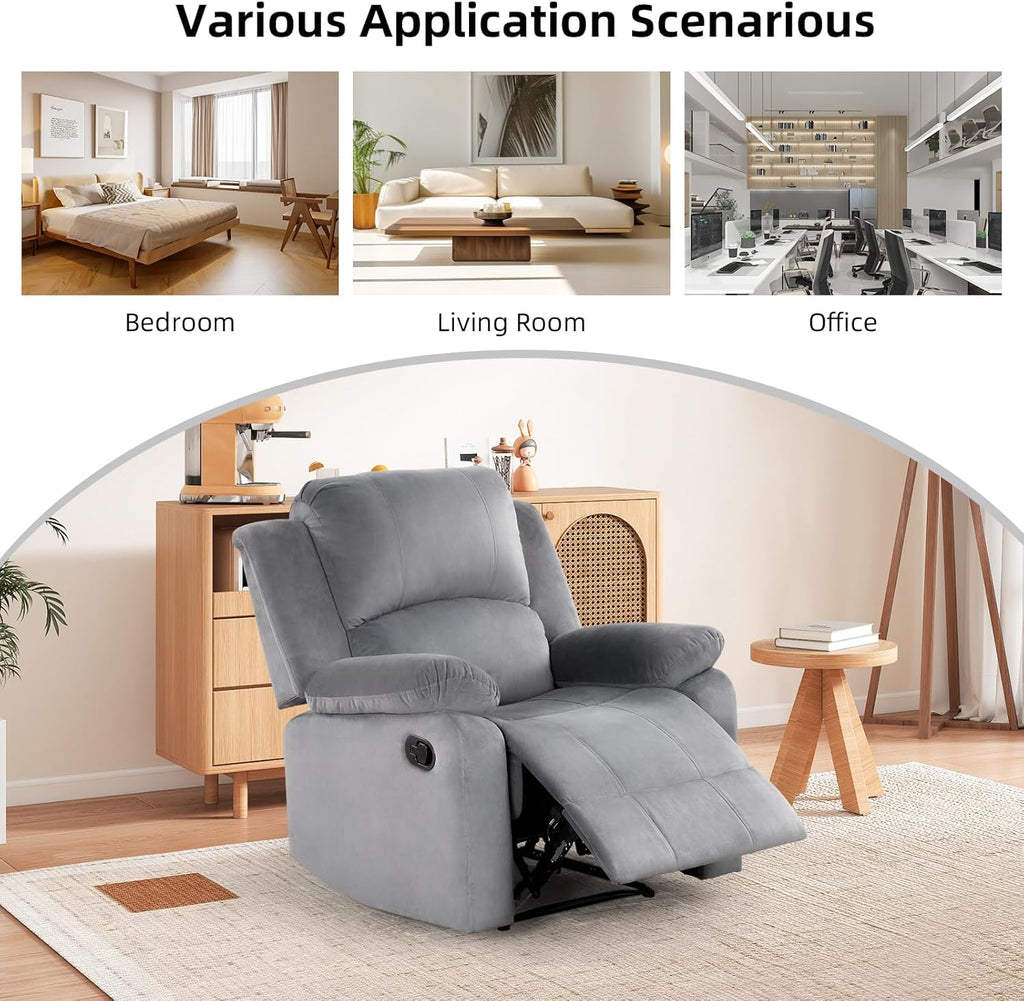 Classic Manual Recliner Chair, Soft Microfiber Recliner Sofa with Overstuffed Arms and Back Single Reclining Couch