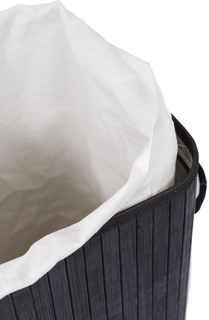 Double Laundry Hamper with Lid and Cloth Liner - Bamboo - Black - Easily Transport Laundry Basket - 2 Section