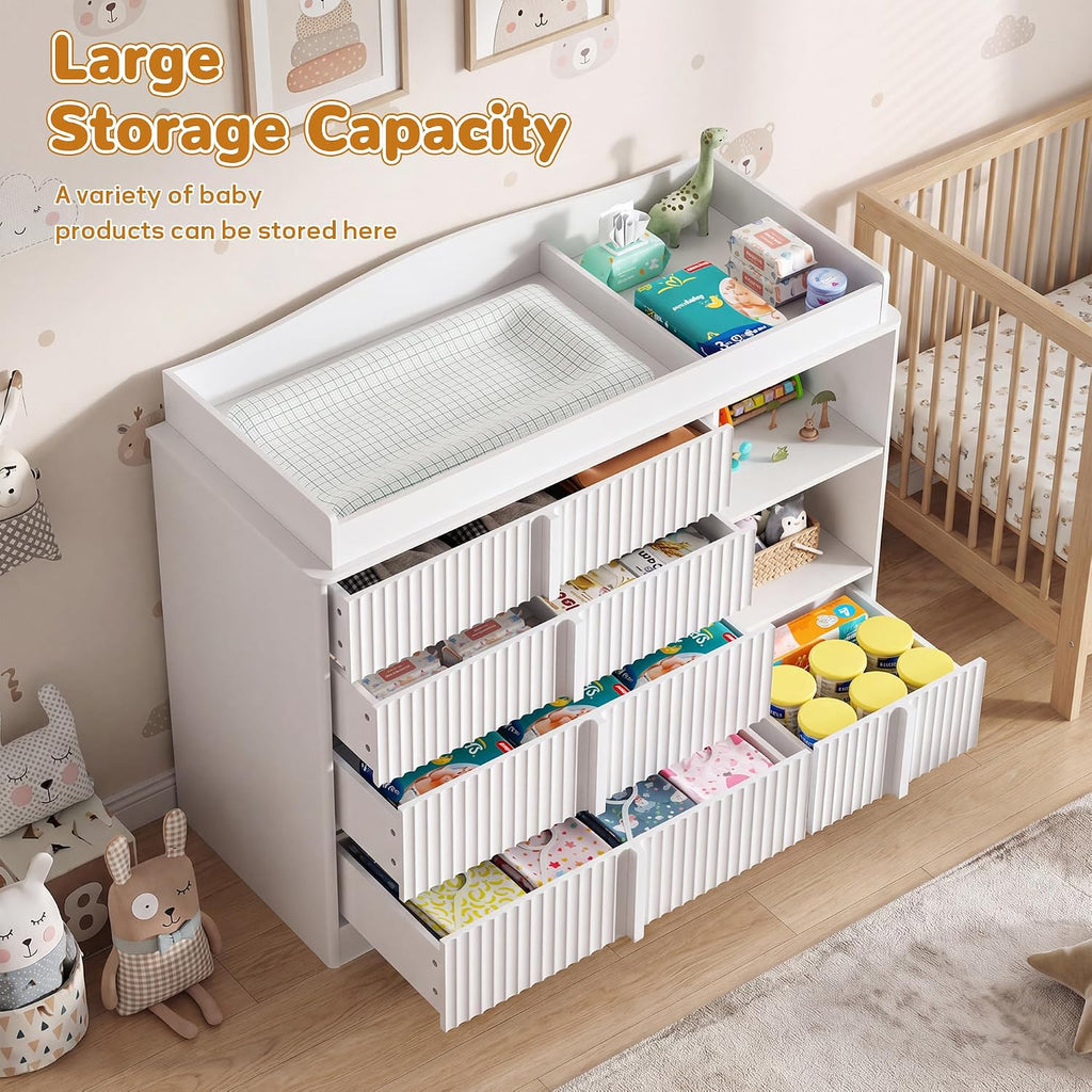 Changing Table Dresser, 4-Drawer Baby Dresser , White | Baby Dresser with Changing Table Top, Nursery Dresser, Wood