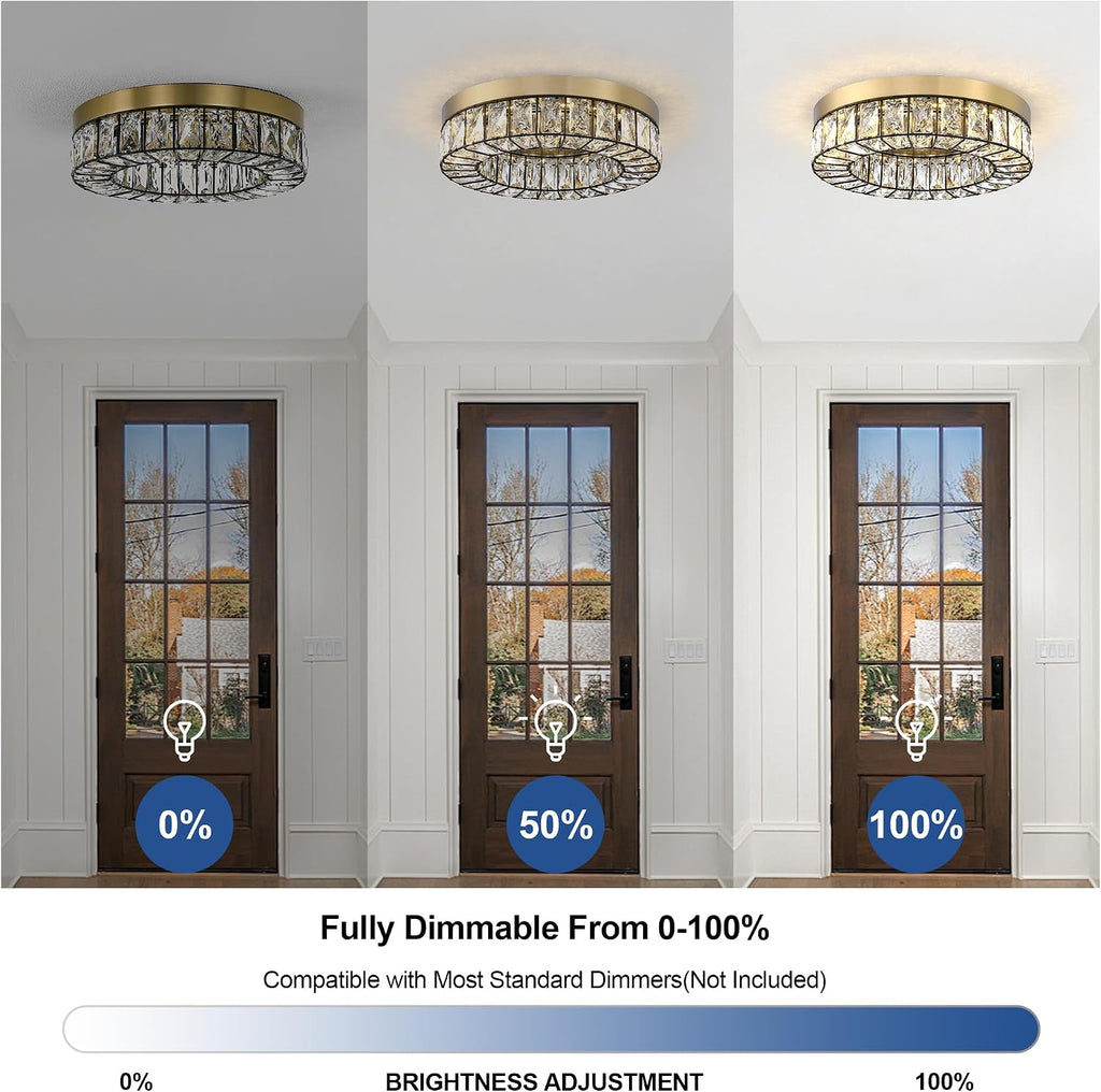 Crystal LED Flush Mount Ceiling Light Fixtures Modern Black and Gold LED Chandelier Lighting for Kitchen Closet