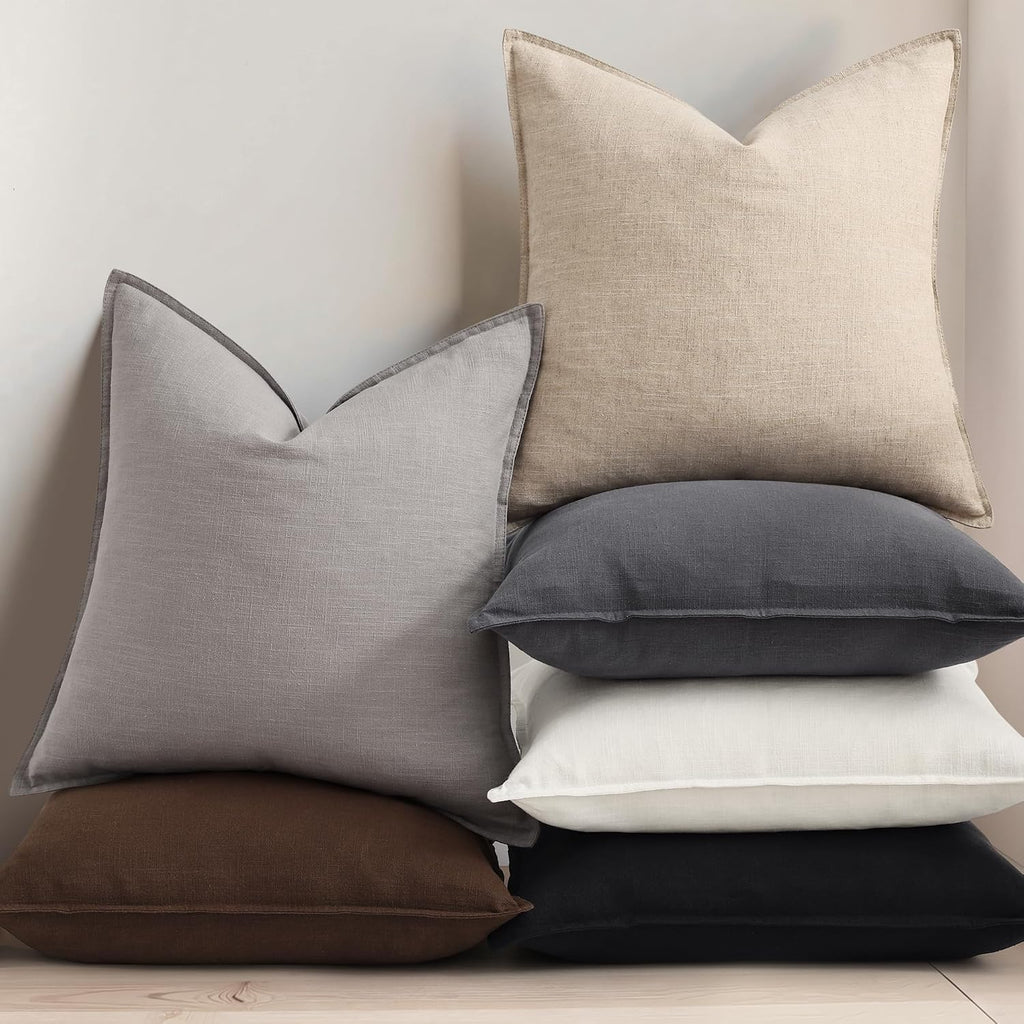 Summer Decorative Linen Euro Sham Throw Pillow Covers 26x26 Inch Set of 2 Natural Beige Pillow Covers with Flange