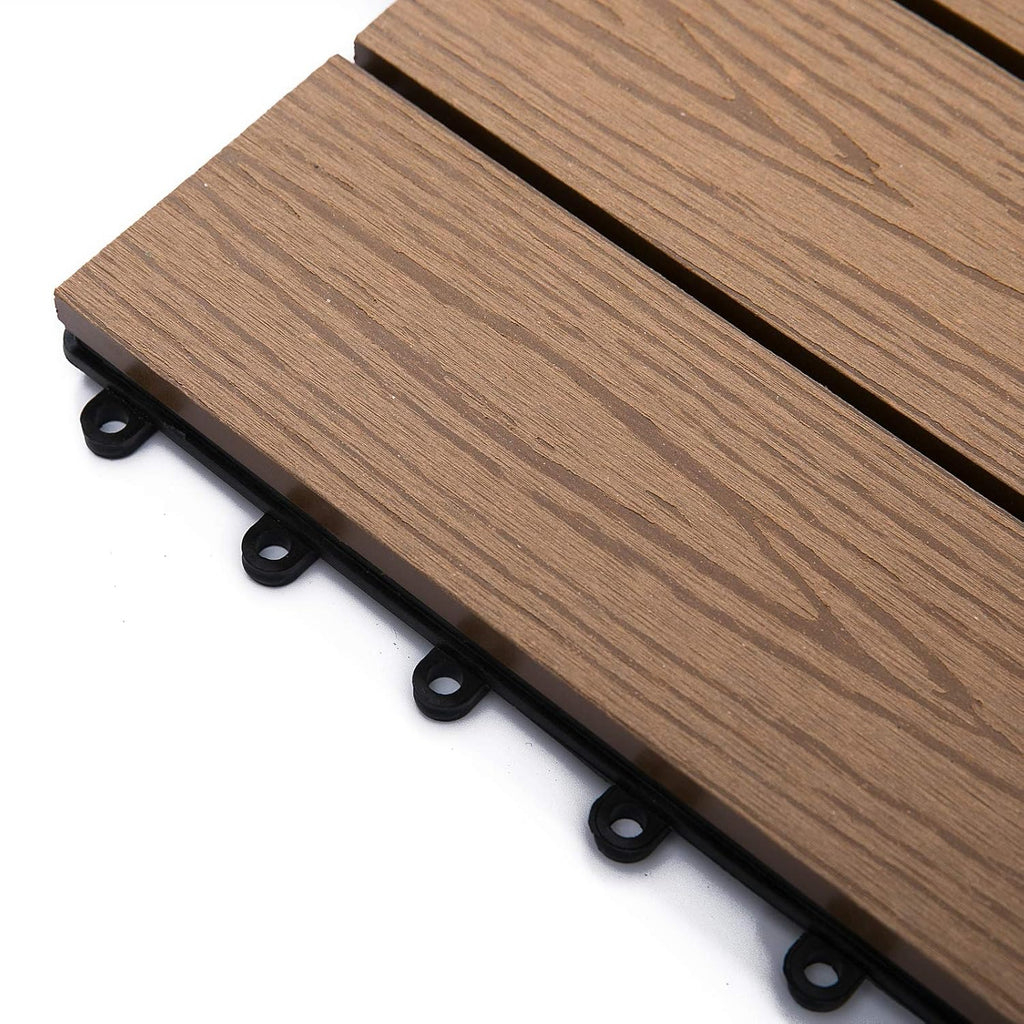 Interlocking Deck Tiles, Pack of 11 Outdoor Flooring Patio Tiles, 12" x 12", All Weather for Porch, Balcony, Backyard
