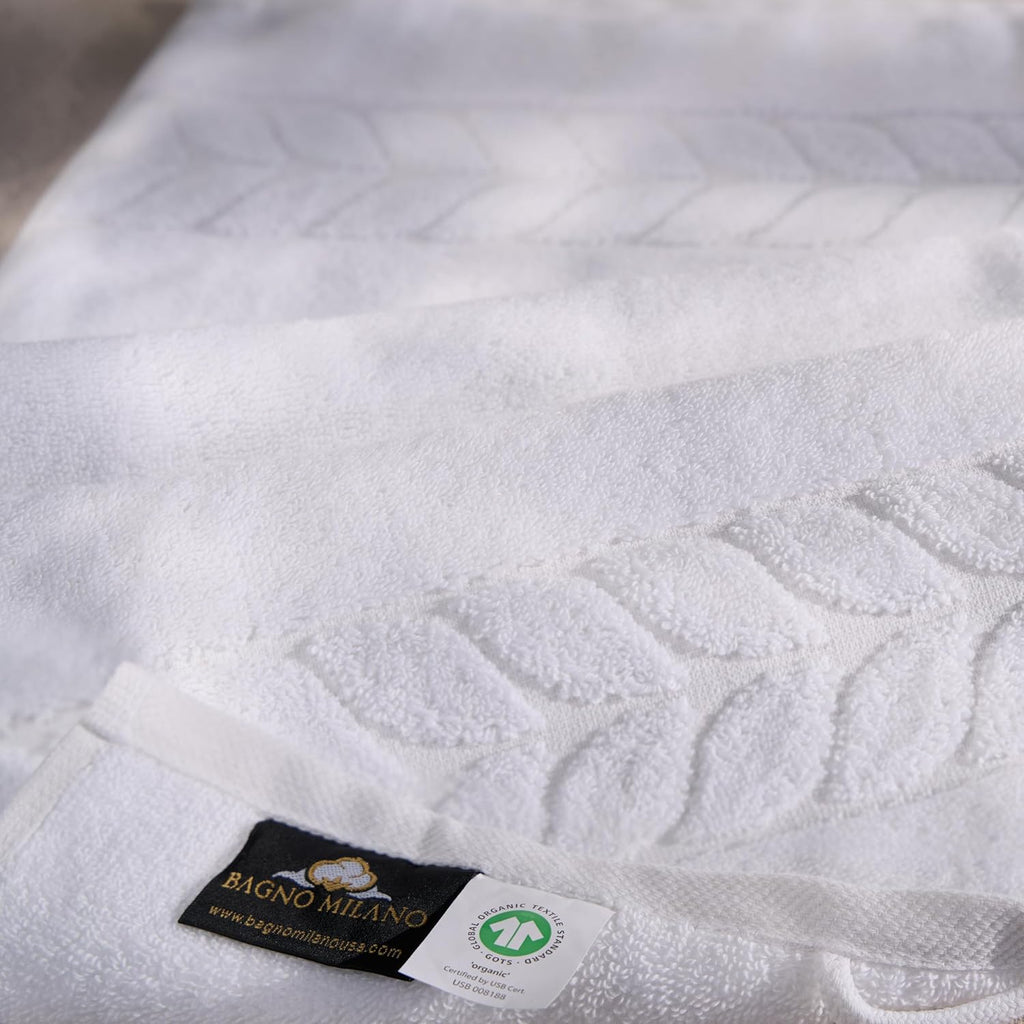 Organic Turkish Cotton Bath Towels, Hand Towels - Premium Jacquard Collection, Certified Organic Cotton Towel Set