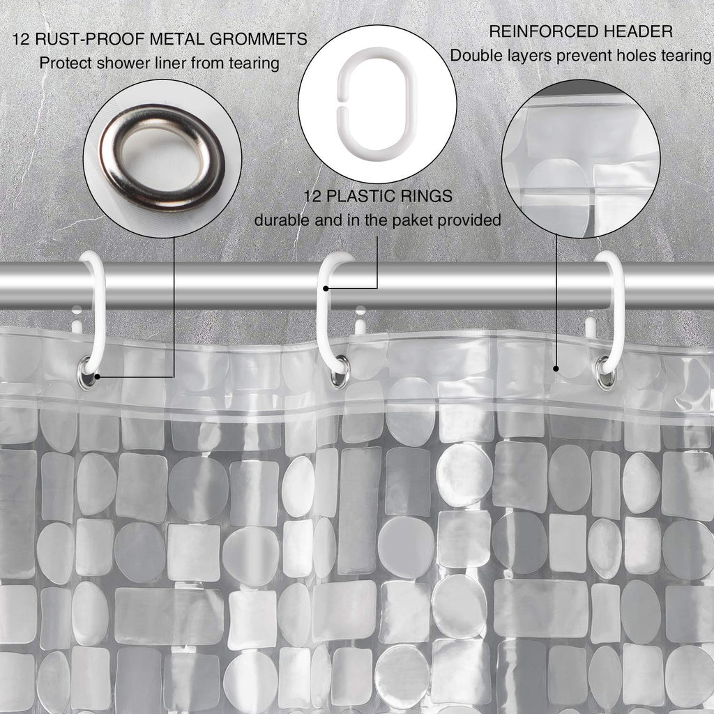 Shower Curtain Liner Waterproof, Clear 3D Geometric Patterns Heavy Duty Shower Liner with Magnets Shower Stall
