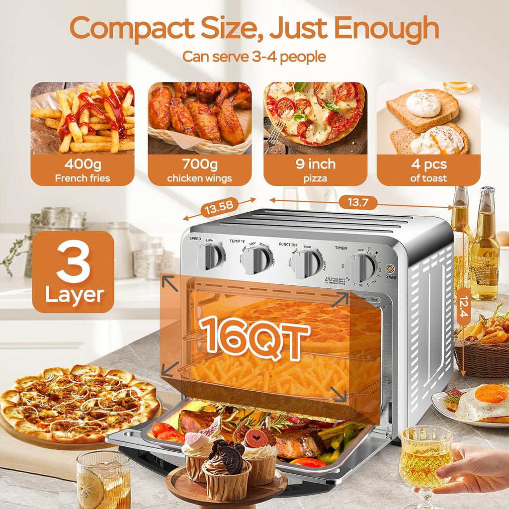 Air Fryer Toaster Oven Combo, 16QT 5-in-1 Toaster Ovens Countertop, Convection AirFryer with Bake, Air fryer & Toaster