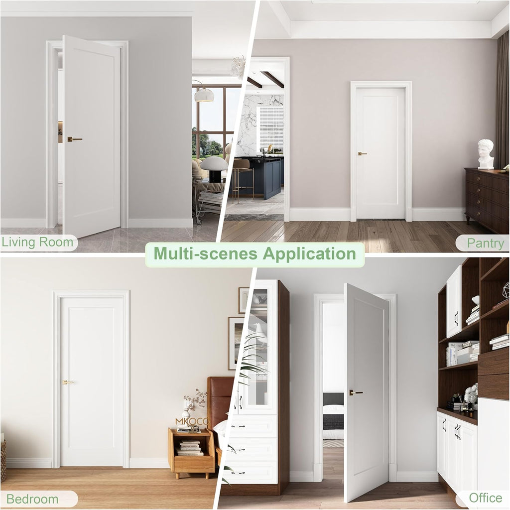 30"x80" 1-Panel Prefinished Laminate White Hollow Core Door Slab, Pre-Assembled Waterproof Shaker Style Interior Door, NOT Pre-drilled and NOT Included Hardware