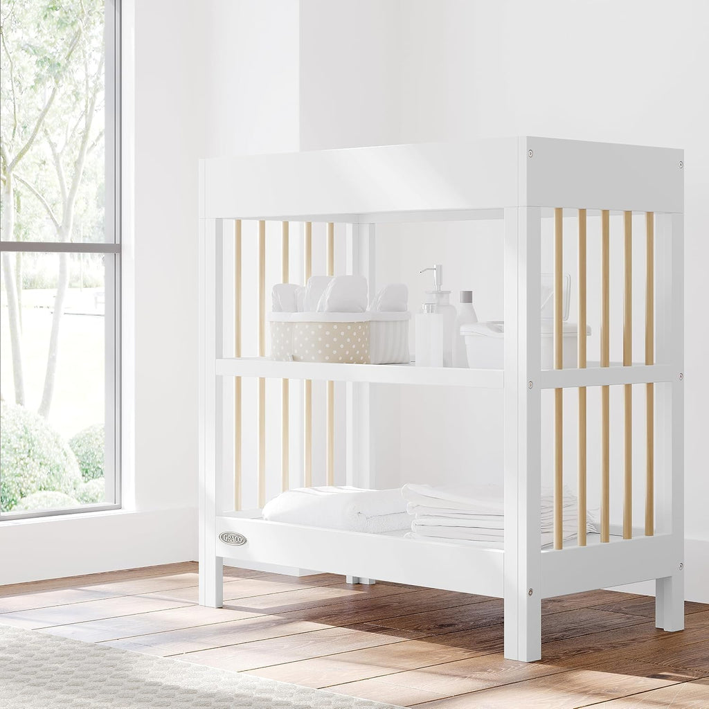 Changing Table with Changing Pad, White and Driftwood | GREENGUARD Gold Certified, Includes Bonus