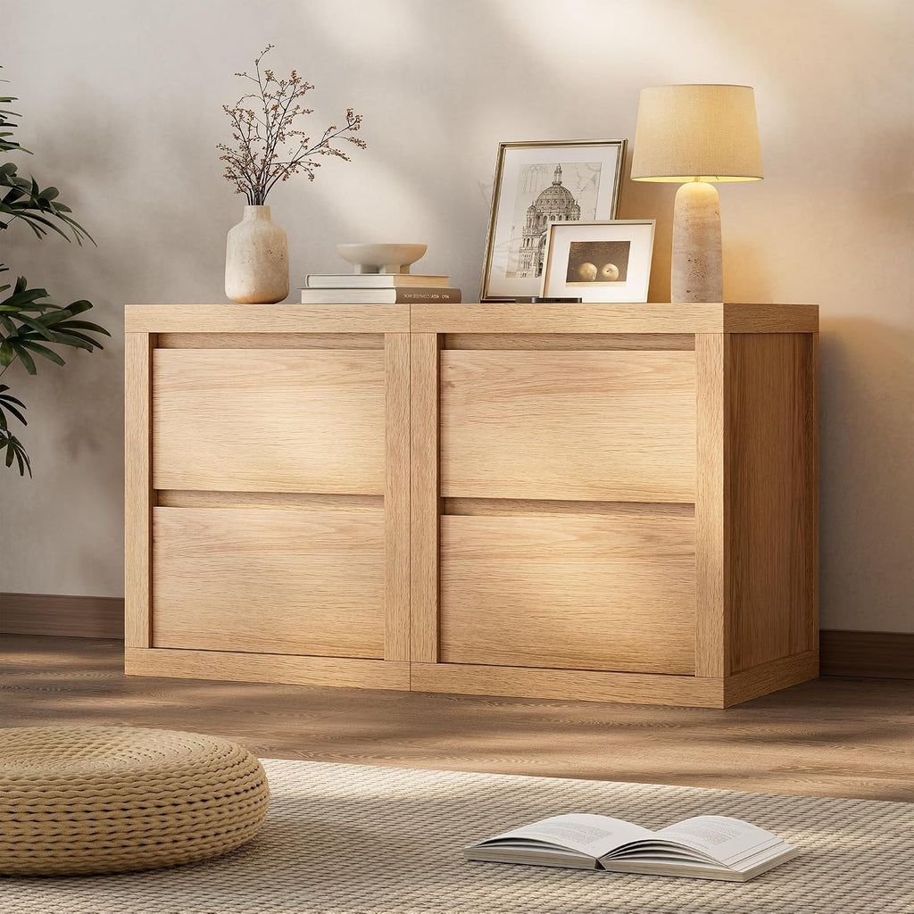 Nightstand with 2 Drawers, Modern Bedside Table with Handless Design, Wood End Table with Thickened Design, Night