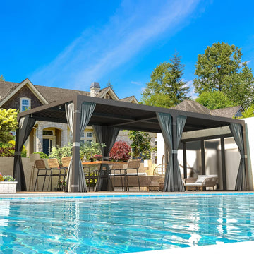 10x20FT Louvered Pergola Outdoor Sun Shade Shelter with Aluminum Frame and Adjustable Metal Rainproof Roof for Garden