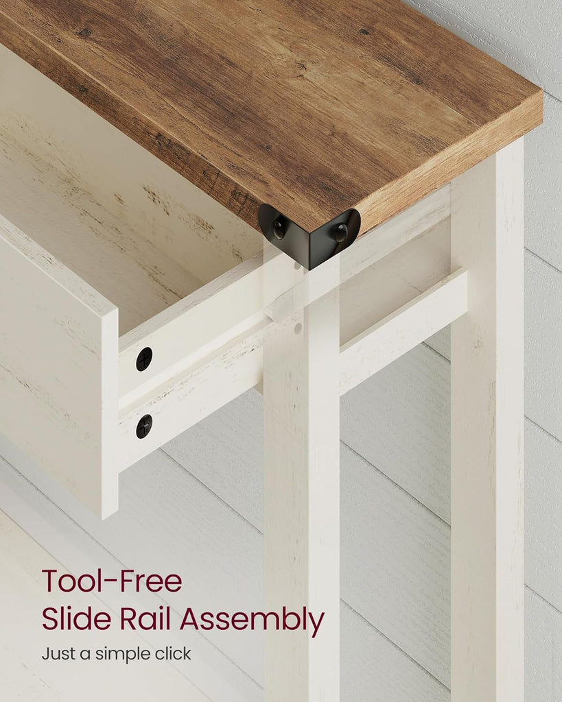 Console Sofa Table, Narrow Entryway Table with 3 Drawers, Open Storage Shelf, Metal Corners, , Farmhouse