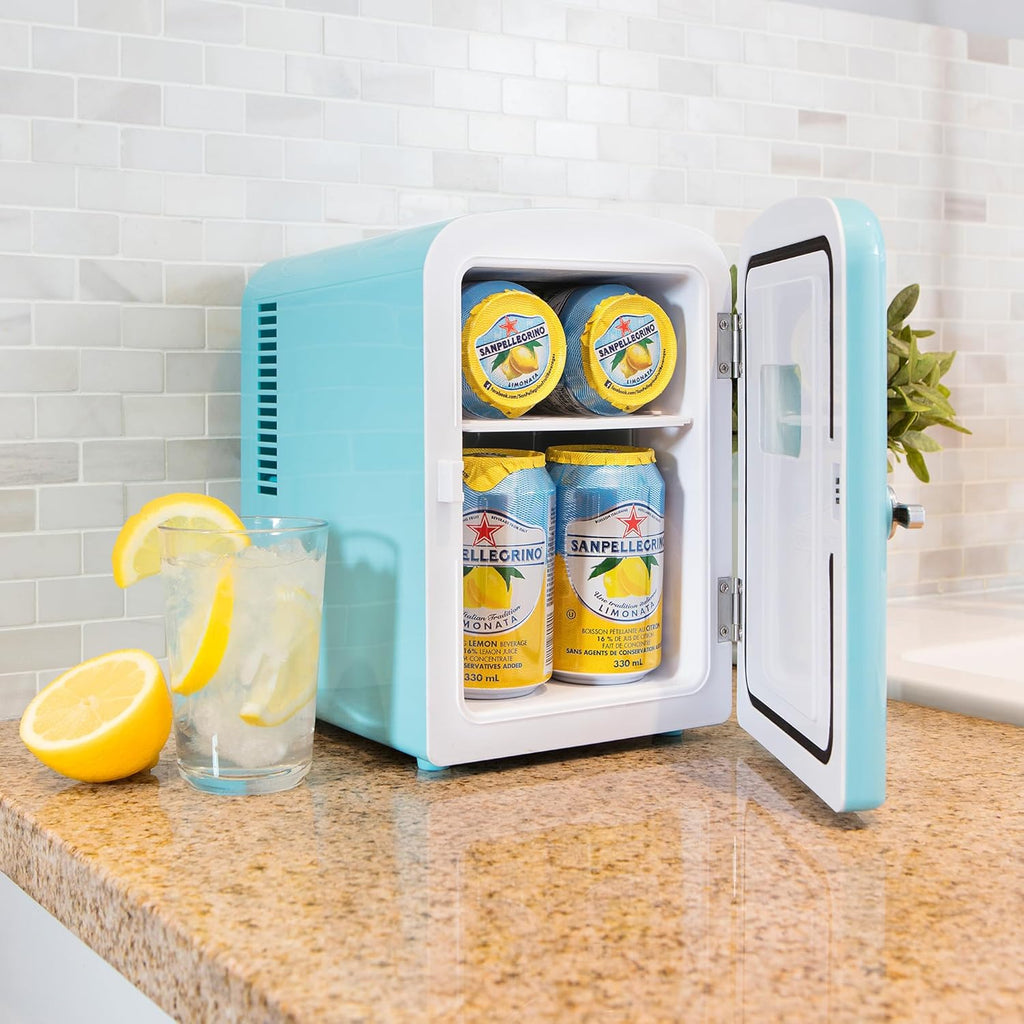 Retro Mini Fridge 4 Liter Green Portable Refrigerator for Bedroom Office Dorm Skincare Table Top Beverage Cooler
