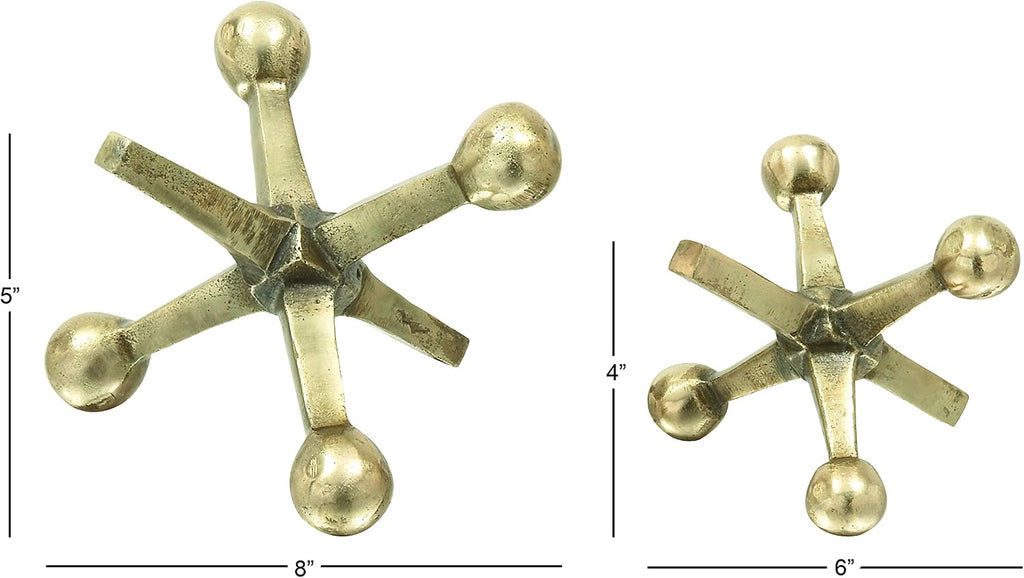 79 Aluminum Metal Jack Decorative Sculpture Home Decor Statues, Set of 2 Accent Figurines 4", 5"H, Gold