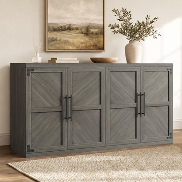Large Modern Sideboard Buffet Cabinet with 4 Door, Storage Credenza | Modern Sideboard Buffet Cabinets, Large